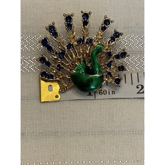 Rare Vintage Peacock Brooch Pin Green Dark Blue Enamel 1.5” - Picture 6 of 8